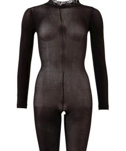 Cottelli Collection Catsuit With Lace Collar S/m - Black - S/m