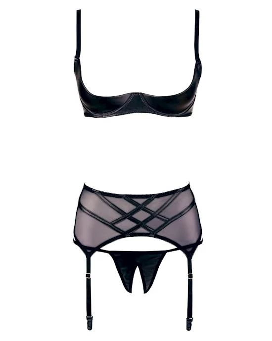 Cottelli Collection Kyra Shelf Bra Suspender Set - Black - Medium 3 Cottelli Collection Kyra Shelf Bra Suspender Set - Black - Medium - Image 3