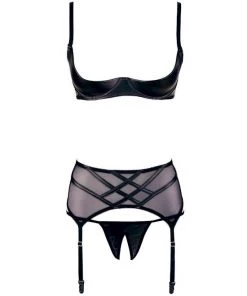 Cottelli Collection Kyra Shelf Bra Suspender Set - Black - Large -Cottelli Collection Sales Shop 238352 0