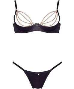 Cottelli Collection Sparkle Shelf Bra Set - Black - Small -Cottelli Collection Sales Shop 238398 0