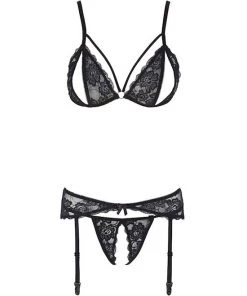 Cottelli Collection Lace Suspender Set - Black - Extra Large