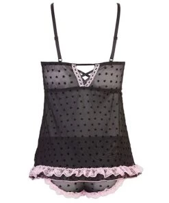 Cottelli Collection Chelsea Top And Panty Set - Black/pink - Small -Cottelli Collection Sales Shop 238413 1