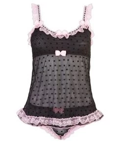 Cottelli Collection Chelsea Top And Panty Set - Black/pink - Medium -Cottelli Collection Sales Shop 238414 0