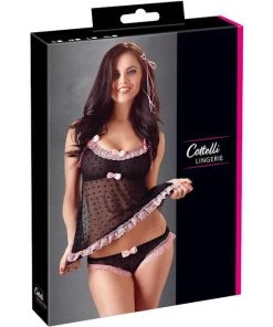 Cottelli Collection Chelsea Top And Panty Set - Black/pink - Medium -Cottelli Collection Sales Shop 238414 4