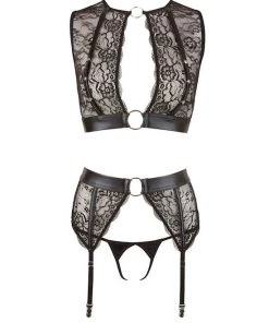 Cottelli Collection Emma 3-piece Suspender Set - Black - Small -Cottelli Collection Sales Shop 238428 8