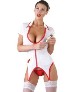 Cottelli Collection Marsanne Nurses Dress - White / Red - Medium