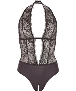 Cottelli Collection Deep V Crotchless Bodysuit - Black - Medium -Cottelli Collection Sales Shop 239554 1