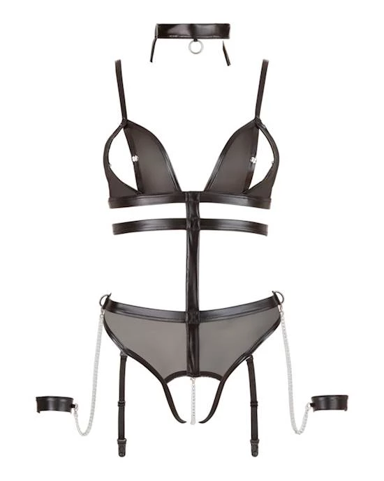 Cottelli Collection Wetlook Bodysuit With Choker - Black - One Size 3 Cottelli Collection Wetlook Bodysuit With Choker - Black - One Size - Image 3