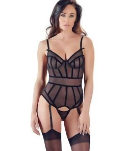 Cottelli Collection Striped Bodysuit - B - Black - Small