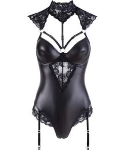 Cottelli Collection Bodysuit With Lace Inserts - B - Black - Small -Cottelli Collection Sales Shop 239669 1