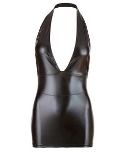 Cottelli Collection Deep V Wetlook Mini Dress - Black - Small -Cottelli Collection Sales Shop 239794 1