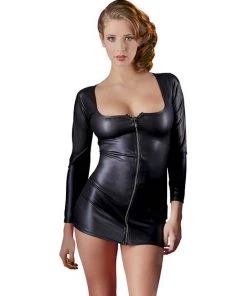 Cottelli Collection Low-cut Dress With Full Zip - Black - Medium