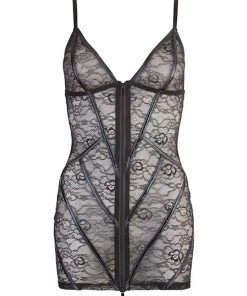 Cottelli Collection Lace Dress With Wet Look Stripes - Black - X-large 6 Cottelli Collection Lace Dress With Wet Look Stripes - Black - X-large -Cottelli Collection Sales Shop 239912 1