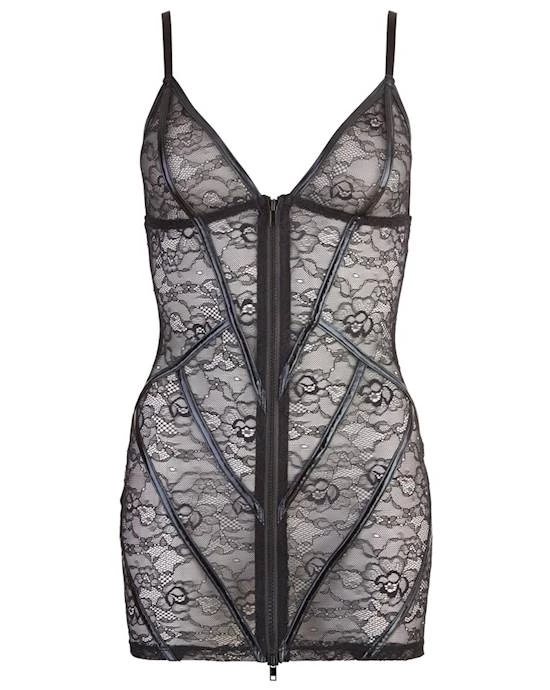 Cottelli Collection Lace Dress With Wet Look Stripes - Black - X-large 3 Cottelli Collection Lace Dress With Wet Look Stripes - Black - X-large - Image 3