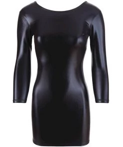 Cottelli Collection Open Back Wetlook Dress - Black - Small -Cottelli Collection Sales Shop 240003 1