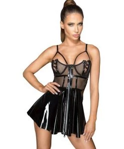 Cottelli Collection Vinyl Mini Dress - Black - Large