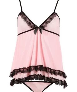 Cottelli Collection Babydoll Powernet With Lace - Pink - Medium -Cottelli Collection Sales Shop 240206 1