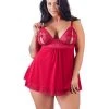 Cottelli Collection Babydoll With Slit Cups - Red - 2xl