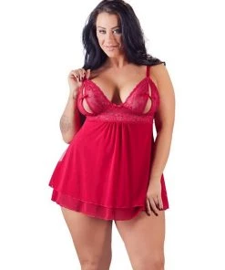 Cottelli Collection Babydoll With Slit Cups - Red - 2xl