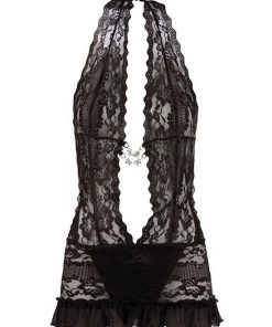 Cottelli Collection Floral Lace Halterneck Dress - Black - Small 6 Cottelli Collection Floral Lace Halterneck Dress - Black - Small -Cottelli Collection Sales Shop 240244 1