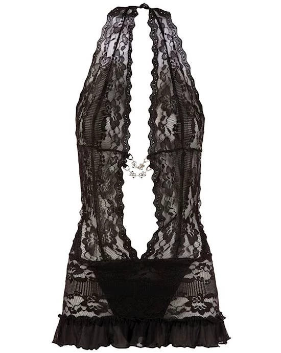 Cottelli Collection Floral Lace Halterneck Dress - Black - Small 3 Cottelli Collection Floral Lace Halterneck Dress - Black - Small - Image 3