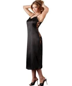 Cottelli Collection Satin Negligee - Black - 2xl/3xl