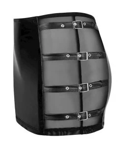 Cottelli Collection Wetlook Mini Skirt With Buckles - Black - Small -Cottelli Collection Sales Shop 240304 1